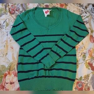 Derek Heart Green and Black Striped Sweater Skirt Set
